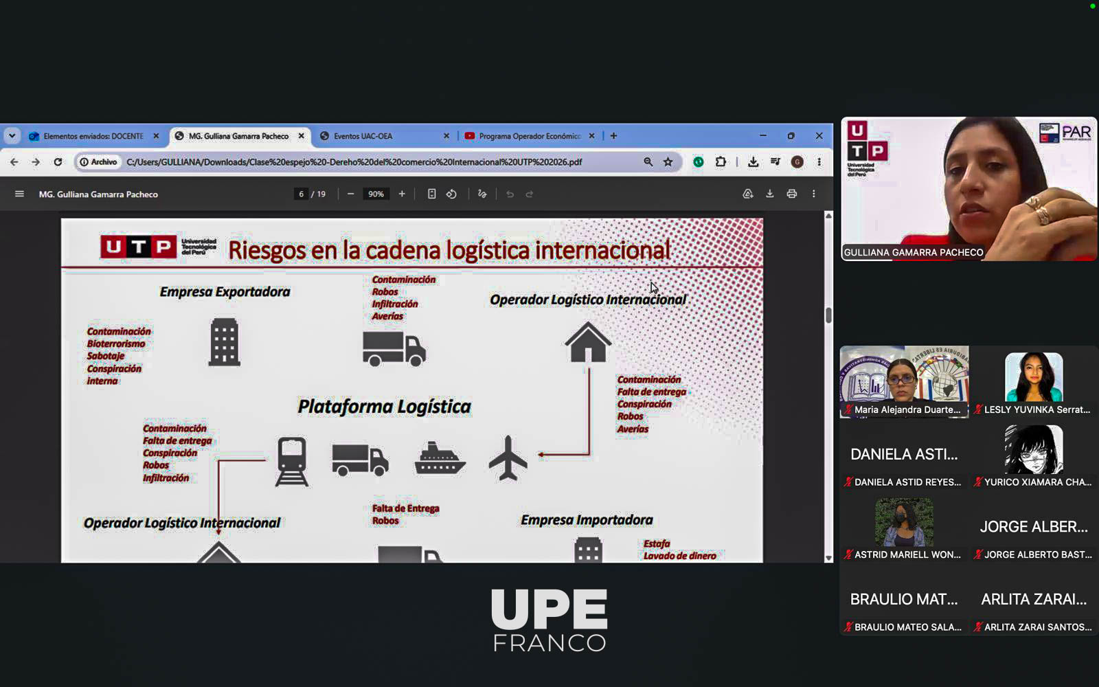 CLASE ESPEJO INTERNACIONAL ENTRE UPE Y UTP ABORDÓ INTEGRACIÓN INTERNACIONAL Y OPERADOR ECONÓMICO AUTORIZADO